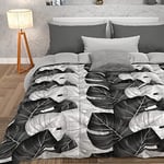 PETTI Artigiani Italiani - Single Winter Quilt, Single Duvet, Double Sided Quilt Solid Colour and Digital Print Tropical Black, Made in Italy