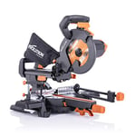 Evolution Power Tools R210SMS+ Sliding Mitre Saw With Multi-Material Cutting, 45° Bevel, 50° Mitre, 230mm Slide, 1500 W, 230 V, Black