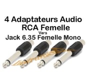 4 ADAPTATEURS AUDIO RCA FEMELLE VERS JACK 6.35 MALE MONO