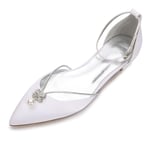 Women's Pointed Toe Satin Low-Heeled Flats Ballerina Shoes Pearl Decoration Ankle Strap Buckle Elegant Evening Party Wedding Bridal Shoes,White,9 UK