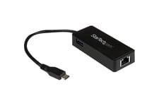 StarTech.com USB-C till Gigabit-nätverksadapter med extra USB-port - Svart - nätverksadapter - USB-C - Gigabit Ethernet + USB 3.1 Gen 2