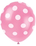 6 st Rosa Ballonger med Vita Polka Dots 30 cm