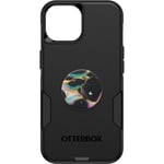 OtterBox Bundle iPhone 15, iPhone 14, and iPhone 13 Commuter Series Case - (BLACK) + PopSockets PopGrip - (ELECTRIC OIL SLICK), Slim & Tough, Pocket-Friendly, With Port Protection, PopGrip included