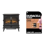 DimplexCassiaNoirLargeOptiflameElectricStove,BlackCastIronEffectWoodBurnerStyleStovewithArtificialLogs,LEDFlameEffect,OpeningDoors,2kWAdjustableFanHeaterandRemoteControl + Duracell High Power Lithium