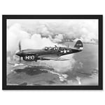 Artery8 War Military Vintage US Airforce Fighter Plane Black White P-40 Artwork Framed Wall Art Print A4