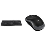 Logitech K120 Wired Business Keyboard, Black & M185 Wireless Mouse, 2.4GHz with USB Mini Receiver, 12-Month Battery Life, 1000 DPI Optical Tracking, Ambidextrous, Grey