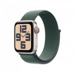 Apple Watch SE (GPS + Cellular) 40 mm stjärnvitt aluminiumhölje och lampgröna Sport Loop-armband (MXGH3)