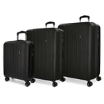 MOVOM Wood Luggage Set Black 55/65/75 cm Rigid ABS Closure TSA 217L 11.3 kg 4 Wheels Double Luggage Hand Luggage, Black/White, One Size, Suitcase Set