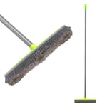 Lanhope Rubber Broom Indoor with 59 inch Long Handle & 12.6 inch Squeegee Edge, Sweeping Brush Artificial Grass Rake Garden Broom Outdoor for Pet Cat Dog Hair Carpet Tile Clean (Multi Segment Handle)