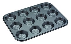 MasterClass Crusty Bake Perforated Mince Pie Baking Tray with PFOA Non Stick, 12 Hole Tart Tin, Robust 1mm Carbon Steel, 32 x 24cm (12.5 x 9.5''), Grey , Round