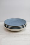 Set of 4 Blue and Cream Pasta Bowls in Gift Box, Lead-Free Glazed Stoneware
