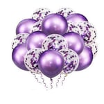 Confetti Balloons & Chrome Glitter Baloons 12" Inches For Party Decorations Wedding, Baby Shower,Birthday, Valentines Day Purple Color Pack of 10