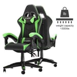 Fauteuil gamer - Chaise de jeu - Chaise de bureau Design ergonomique - avec coussin et dossier inclinable - Noir et vert