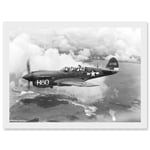 War Military Vintage US Airforce Fighter Plane Black White P-40 Artwork Framed Wall Art Print A4
