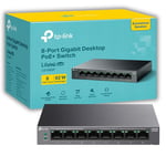 TP-Link 8-Port Gigabit Desktop Switch with 8-Port PoE+, up to 16 Gbps switching capacity, Up to 250 m PoE Transmission, Silent Operation, Fanless design, metal case, Plug and Play (LS108GP)