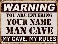 SHAWPRINT Personalised Customised Man cave Sign Metal TIN Plaque Retro Novelty Gift pub bar shed bedroom (8" x 6" (200mm x 150mm))