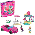 MEGA Barbie Car Building Toys Playset, Convertible and Ice Cream Stand with 225 Pieces, 2 Micro-Dolls and Accessories, Pink, Gift Ideas for Kids, HPN78