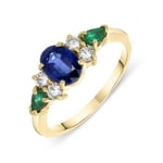 18ct Yellow Gold Sapphire Diamond and Emerald Ring