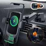 Auckly Qi 15W Wireless Car Charger,[Hidden Automatic],Fast in Car Wireless Charger Compatible for Galaxy S20/S10/S9,Car Mobile Phone Holder Vent&Windscreen Mount for iPhone 11/11 Pro Max/XS/XR etc
