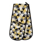 Moyyo Oven Glove Black Yellow Geometric Double Oven Glove Heat Resistant Kitchen Oven Mitt with Soft Quilted Cotton Lining Filling Pot Holders for Basking Cooking Pizza Microwave