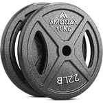 Amonax Cast Iron Weight Plates Set, 2.5kg, 5kg, 10kg Dumbbell Plates for 1 & 2 Inch Olympic Weight Plates Bars, Metal Barbell Plates for Weight Lifting Hip Thrust, Steel Weight Plates for Home Gym