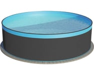 Pool PLANET POOL Ø500x120cm inkl. sandfilterpump, stege, skimmer, filtersand & anslutningsslang antracit med överlappande folie blå