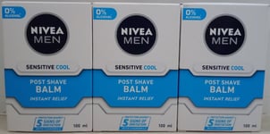 3x 100ml Nivea Men Sensitive Cool Post Shave Balm Instant Relief 0% Alcohol