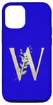 Coque pour iPhone 12/12 Pro Lettre W Nature élégante en feuille d'or monogramme bleu