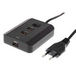 Deltaco Väggladdare, 3xUSB-portar, svart