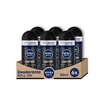 NIVEA MEN DEEP Roll-on déodorant 6 x 50 ml, déodorant homme avec formule anti-bactérienne avec charbon actif, déodorant anti-transpirant pour 48 h de fraîcheur intense