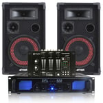Pair 8" DJ Disco Party Speakers with PA Amplifier and 6-CH Mixer System 500W