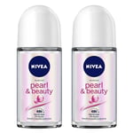 NIVEA Pearl & Beauty 48hr Anti-Perspirant Deodorant Roll-On 50ml - Pack of 2