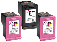 3 x 304XL Black and Colour Refilled Ink Cartridges For HP Envy 5030