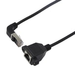 QiCheng&LYS Ethernet Extension Cable,90 Degree Bend RJ45 Male to Female Ethernet LAN Network Cable RJ45 Cat 5e Connector Cord-Black (3ft/1m)