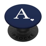 White Initial Letter A heart Monogram on Navy Blue PopSockets PopGrip: Swappable Grip for Phones & Tablets
