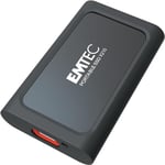 Emtec Disque SSD Externe X210 Elite 1To - Rétrocompatible USB 3.2 Gen1 et 2.0 - Technologie 3D NAND Flash - Câble USB-C 3.2 Gen2 vers USB-A et Coque de Protection Silicone Inclus Noir