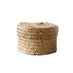 advancethy Round Woven Finishing Box with Lid ，5 Inch Wardrobe Desktop Storage Basket for Snack Yarn Small Toy