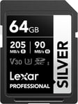 Lexar Professional SILVER SD Card 64GB, Up to 205MB/s Read, 140MB/s 64GB 