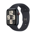 Apple Watch SE (GPS + Cellular) • 44 mm aluminiumboett midnatt • Sportband midnatt – S/M