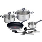 TEFAL G713SB45 Daily Cook Set 11 delar ROSTFRITT STÅL: 16 cm kastrull + 20 och 24 cm grytor med lock + 28 cm långpanna + 5 redskap