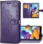 IMEIKONST Wallet Case for Motorola Moto G9 Play, Mandala Embossed Phone Case Premium PU Leather with Card Slot Holder Flip Magnetic Stand Cover for Motorola Moto G9 Play Mandala Purple SD