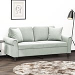 2-personers sofa med pyntepuder 140 cm velour lysegrå