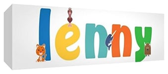 Little Helper Toile Boîte Galerie Enveloppé avec Panneau Avant Style Illustratif Coloré avec le Nom de Jeune Garçon Lenny 15 x 42 x 3 cm Petit