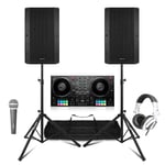 Mobile DJ Setup - 15" Speakers, Hercules Inpulse T7 Controller, Headphones & Mic