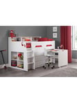Julian Bowen Noah Midsleeper Bed with Desk, Drawers and Shelving, White