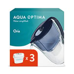 Aqua Optima Oria Water Filter Jug & 3 x 30 Day Evolve+ Filter Cartridge, 2.8 Litre Capacity, for Reduction of Microplastics, Chlorine, Limescale and Impurities, Blue