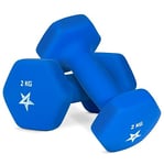 Yes4All RZYR Hex Neoprene Weights Dumbbells Set Pair (1 kg to 7 kg) - Dumbbell Set, Hand Weights Set for Women Men, Home Gym Workout, 2 KG x 2, Blue