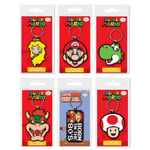 6-Pack Super Mario Bowser Yoshi Princess Peach Toad nøglering gummi