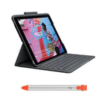 Logitech Slim Folio - étui Clavier pour iPad (7e génération - 2019 | 8e génération - 2020 | 9e génération - 2021) Crayon pour Tous Les iPad (Versions 2018 et ultérieures) - FRA AZERTY