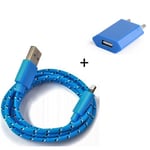 Pack Chargeur Pour Iphone 11 Pro Max Lightning (Cable Tresse 3m Chargeur + Prise Secteur Usb) Murale Universel - Bleu